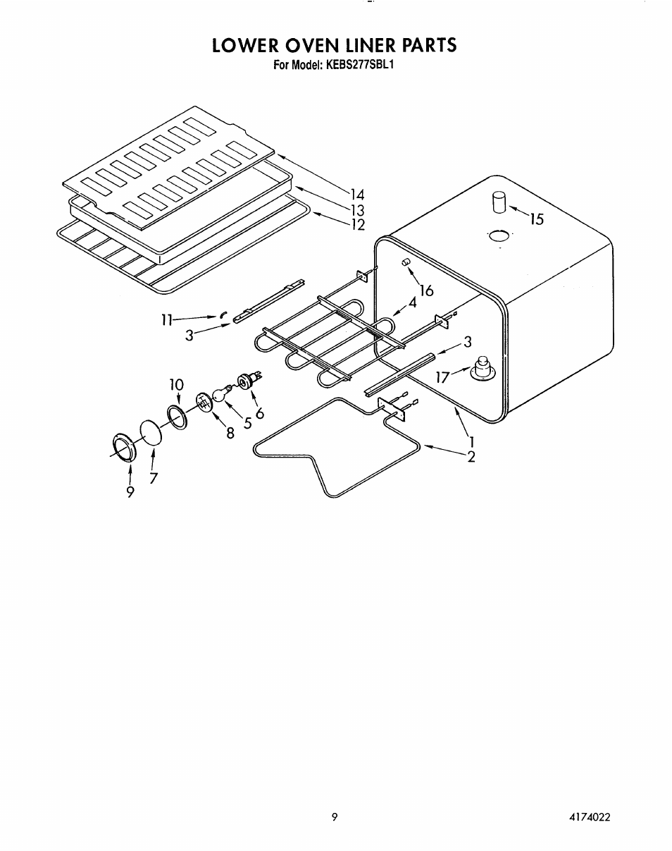 Lower oven liner | KITCHENAID KEBS177SBL0 User Manual | Page 15 / 22