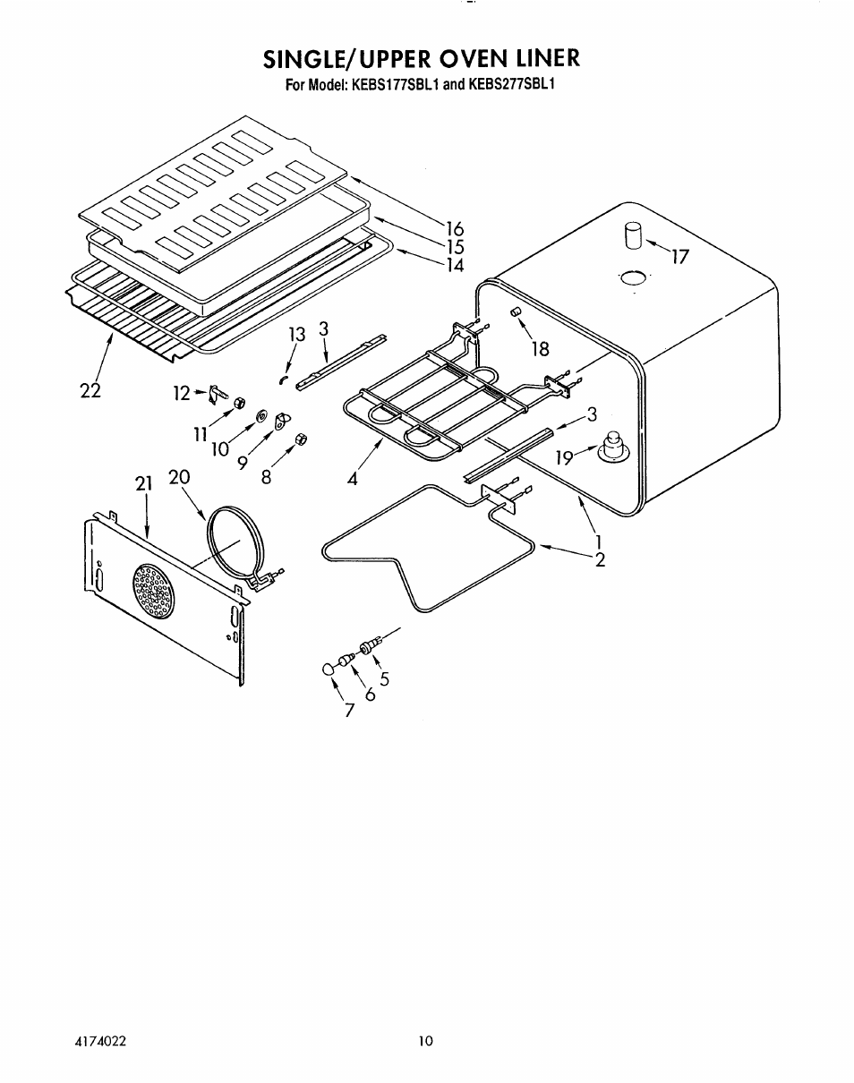 Single/upper oven liner | KITCHENAID KEBS177SBL0 User Manual | Page 17 / 22