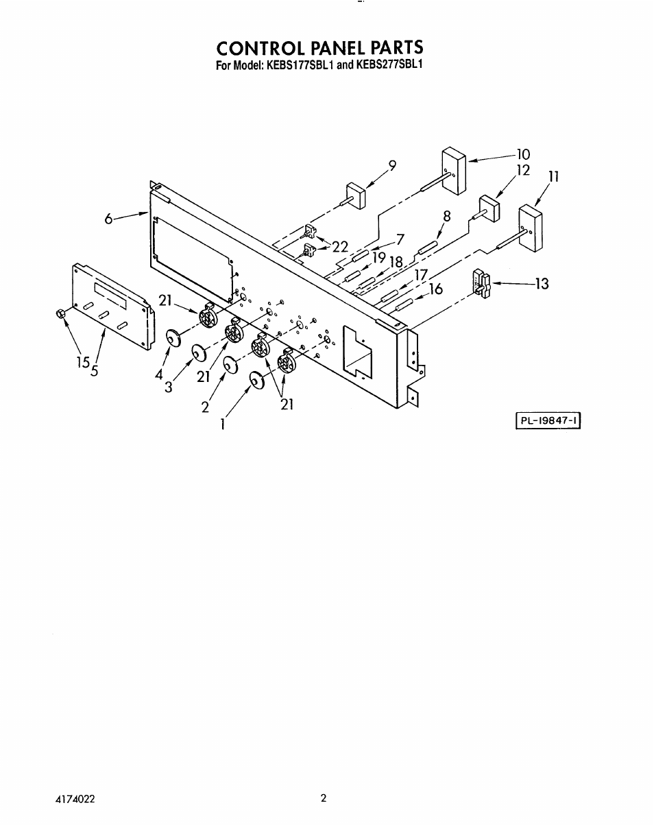 Control panel | KITCHENAID KEBS177SBL0 User Manual | Page 2 / 22