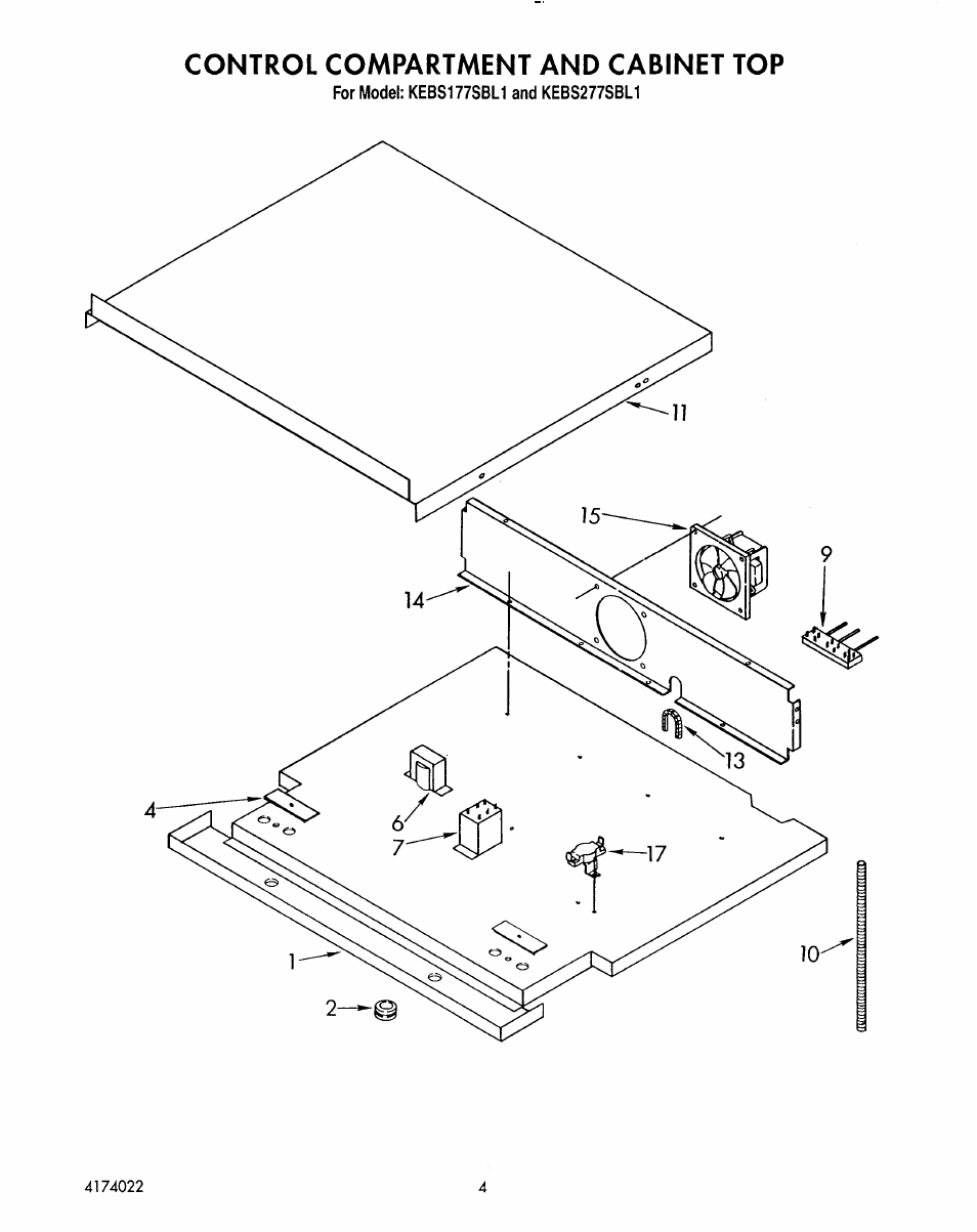 Control compartment and cabinet top | KITCHENAID KEBS177SBL0 User Manual | Page 6 / 22