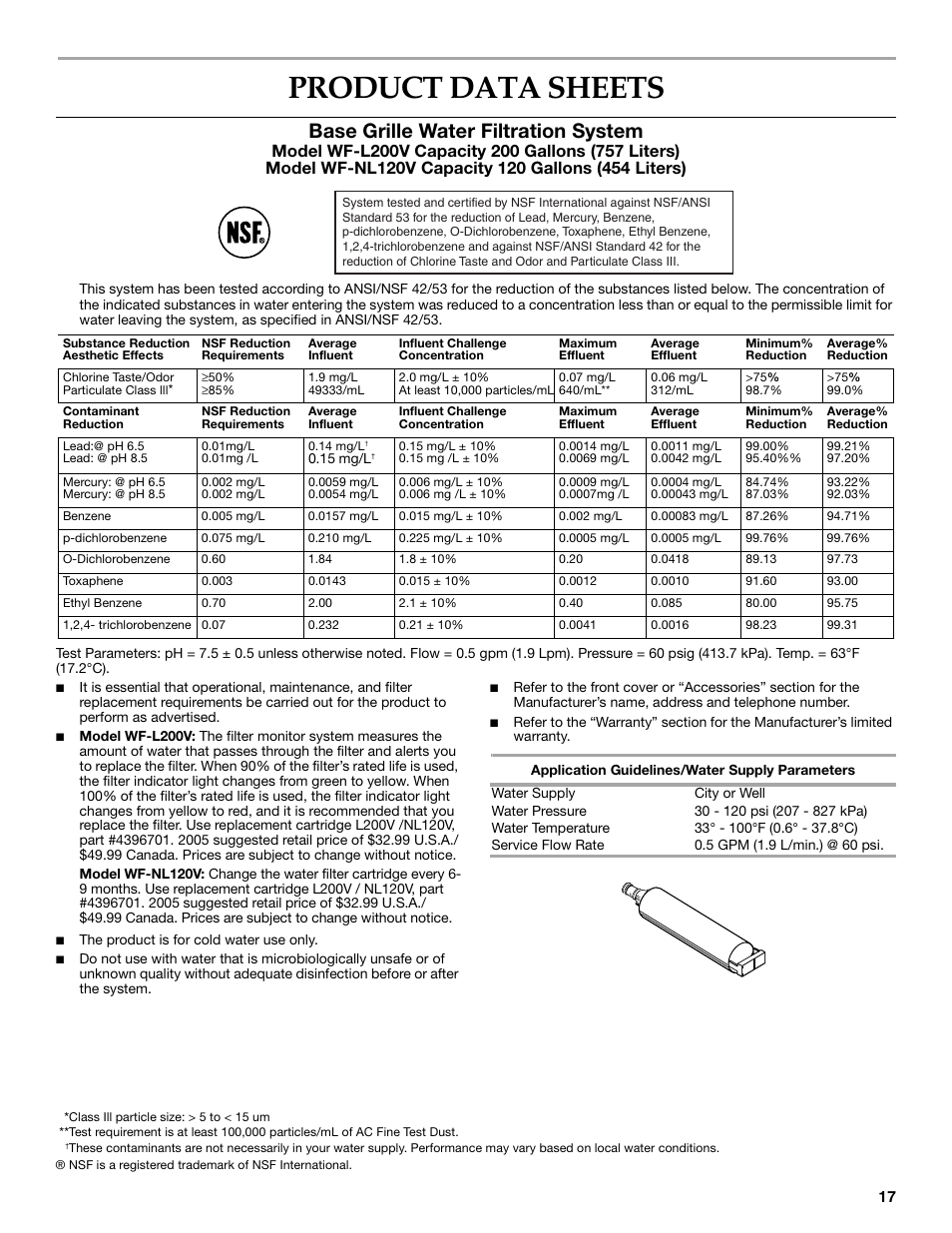 Product data sheets, Base grille water filtration system | KITCHENAID 2314464 User Manual | Page 17 / 56