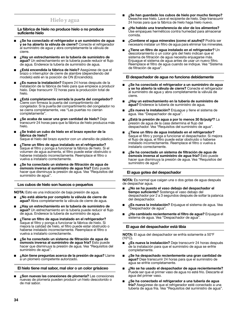 Hielo y agua | KITCHENAID 2314464 User Manual | Page 34 / 56