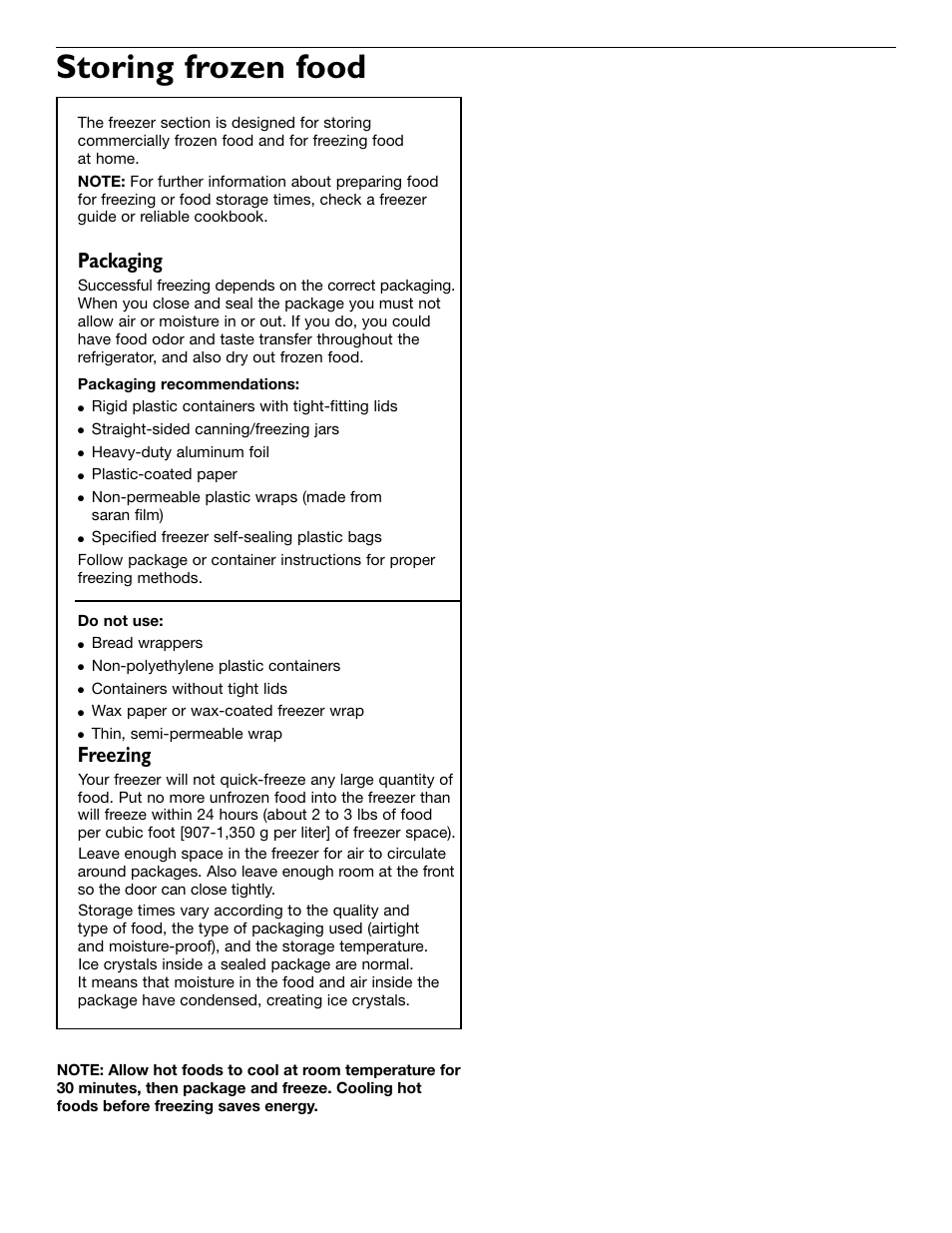 Storing frozen food, Packaging, Freezing | KITCHENAID 2209477 User Manual | Page 22 / 96