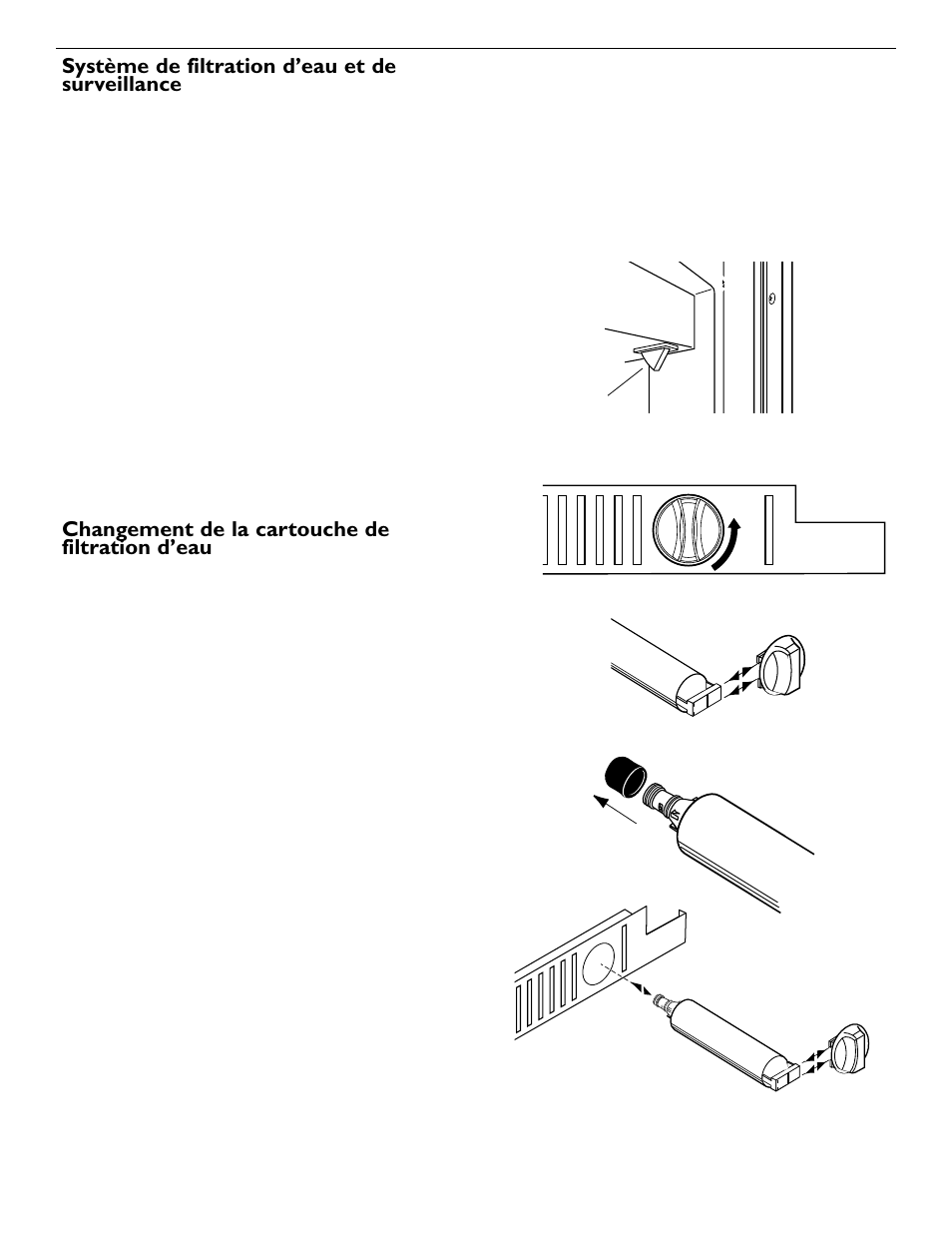 Système de filtration d’eau et de surveillance, Changement de la cartouche de filtration d’eau | KITCHENAID 2209477 User Manual | Page 47 / 96
