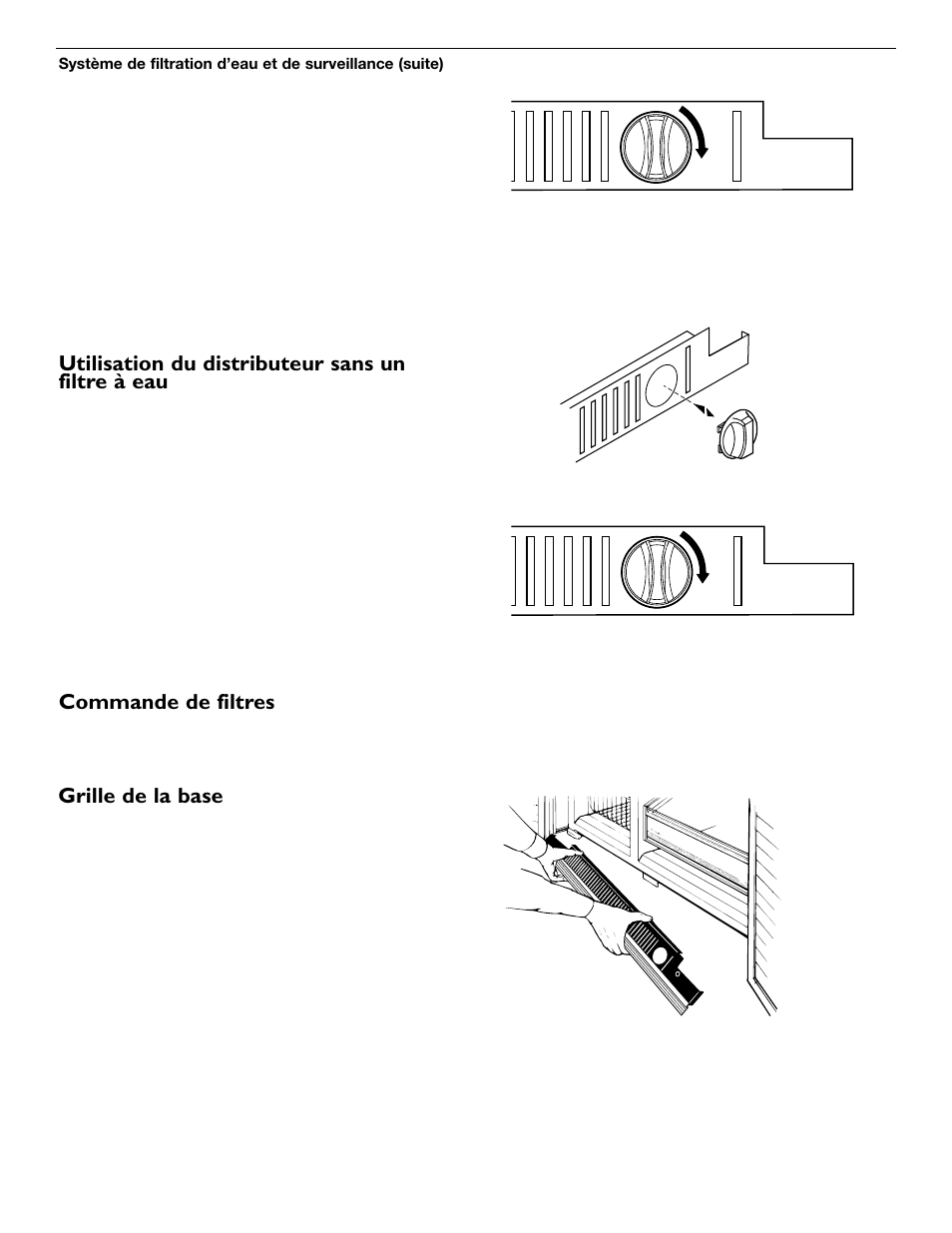 Utilisation du distributeur sans un filtre à eau, Commande de filtres, Grille de la base | KITCHENAID 2209477 User Manual | Page 48 / 96