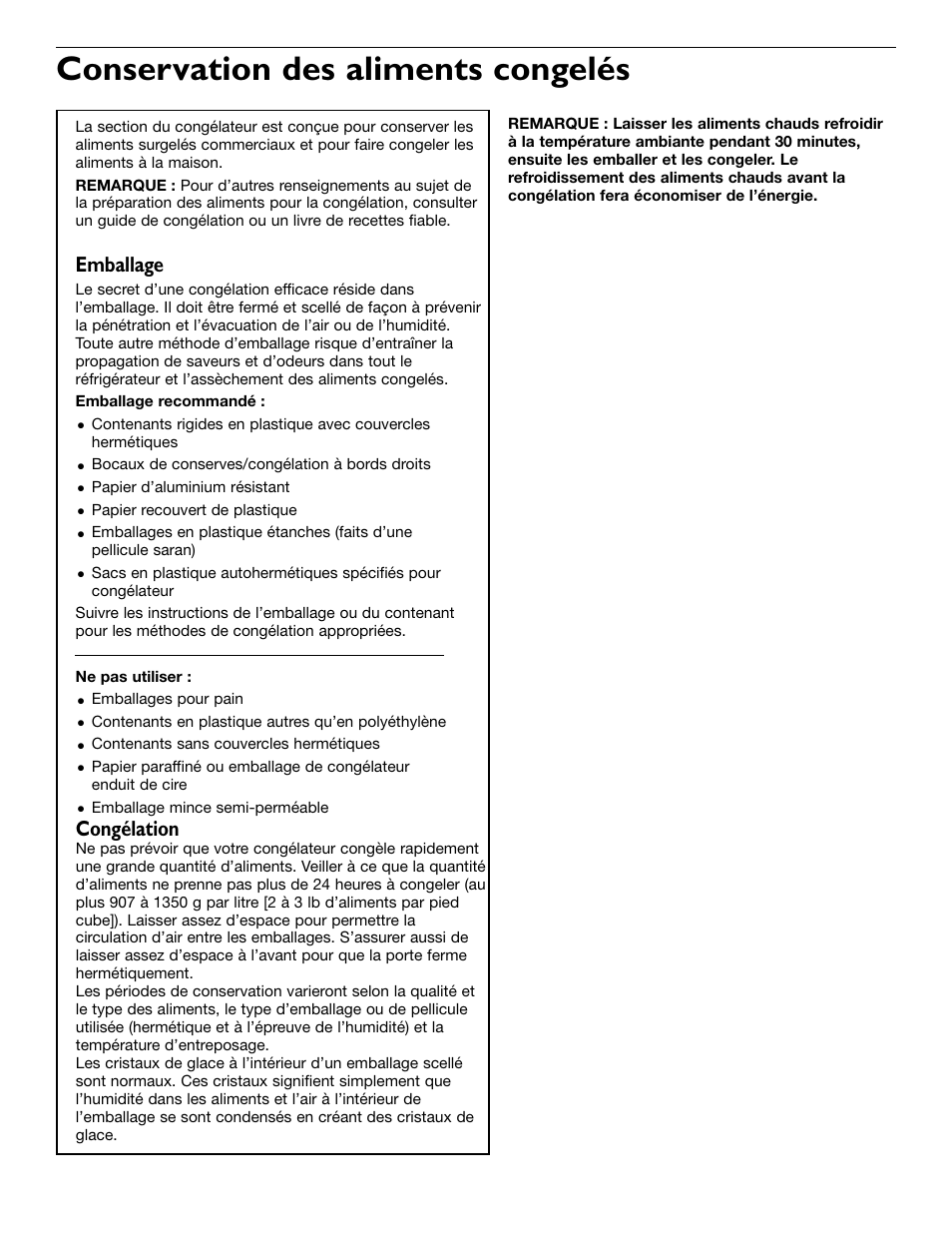 Conservation des aliments congelés, Emballage, Congélation | KITCHENAID 2209477 User Manual | Page 54 / 96
