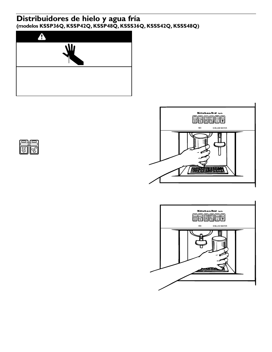 Advertencia, Distribuidores de hielo y agua fría | KITCHENAID 2209477 User Manual | Page 77 / 96
