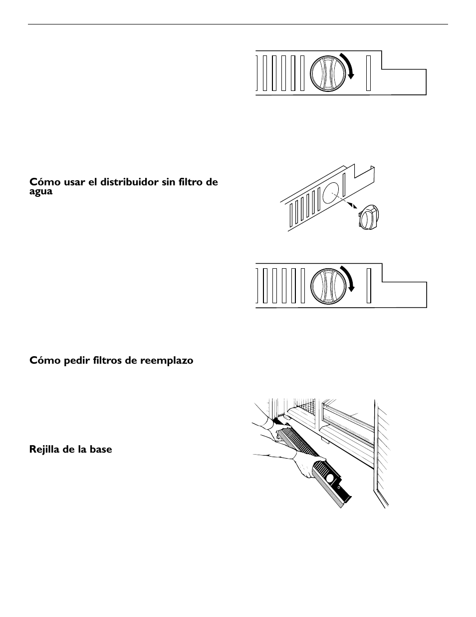Cómo usar el distribuidor sin filtro de agua, Cómo pedir filtros de reemplazo, Rejilla de la base | KITCHENAID 2209477 User Manual | Page 80 / 96
