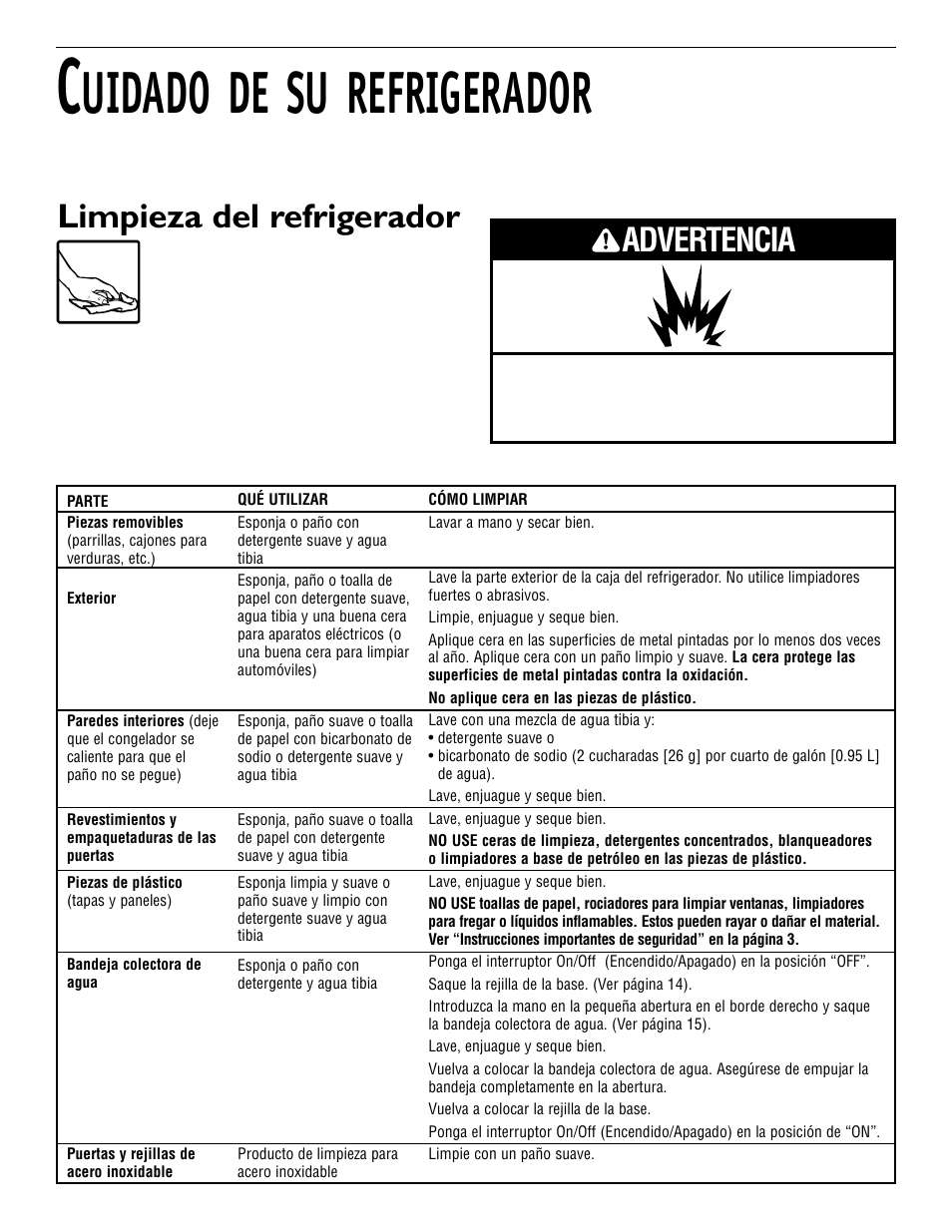 Uidado de su refrigerador, Limpieza del refrigerador, Advertencia | KITCHENAID 2209477 User Manual | Page 83 / 96