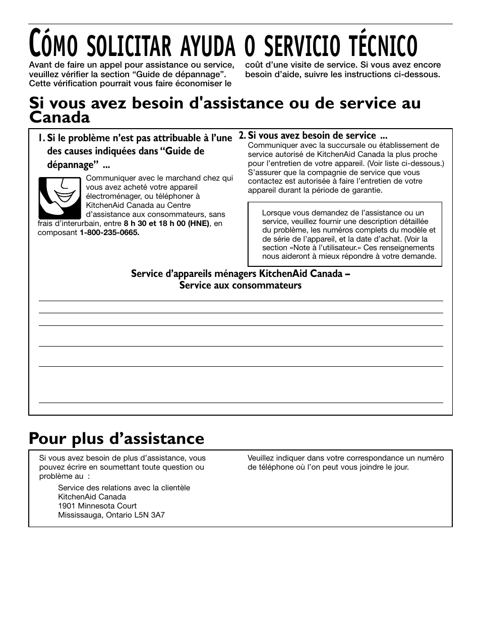 Ómo solicitar ayuda o servicio técnico, Pour plus d’assistance | KITCHENAID 2209477 User Manual | Page 93 / 96
