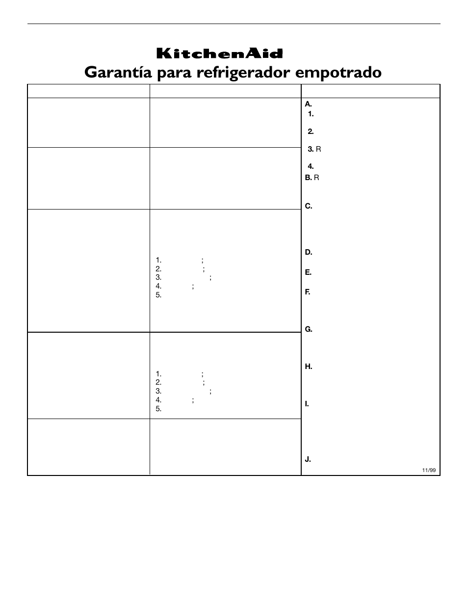 Garantía para refrigerador empotrado | KITCHENAID 2209477 User Manual | Page 94 / 96