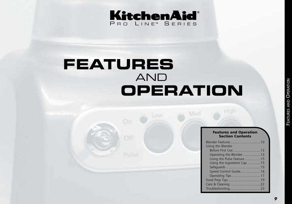 Features, Operation | KITCHENAID PROLINE KPCB148 User Manual | Page 10 / 78