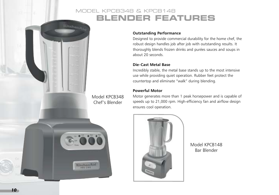 Blender features | KITCHENAID PROLINE KPCB148 User Manual | Page 11 / 78