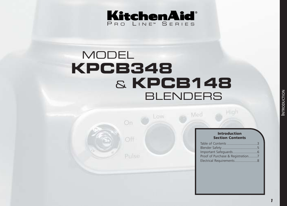 Kpcb348, Kpcb148, Model | Blenders | KITCHENAID PROLINE KPCB148 User Manual | Page 2 / 78