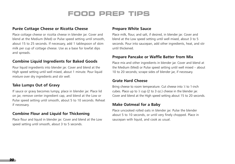 Food prep tips | KITCHENAID PROLINE KPCB148 User Manual | Page 21 / 78