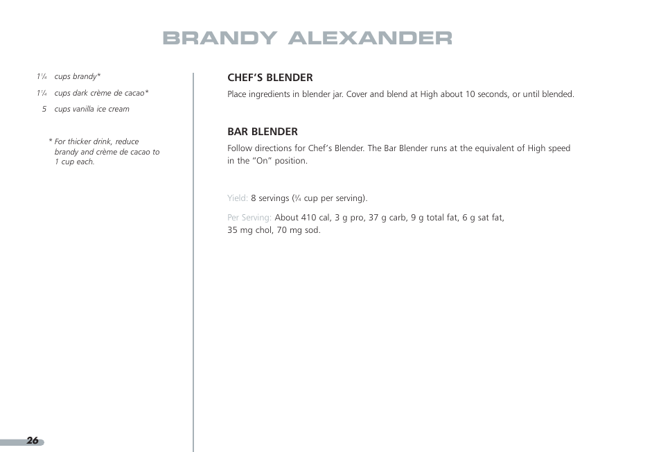 Brandy alexander, Chef’s blender, Bar blender | KITCHENAID PROLINE KPCB148 User Manual | Page 27 / 78