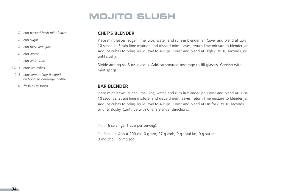 Mojito slush, Chef’s blender, Bar blender | KITCHENAID PROLINE KPCB148 User Manual | Page 35 / 78