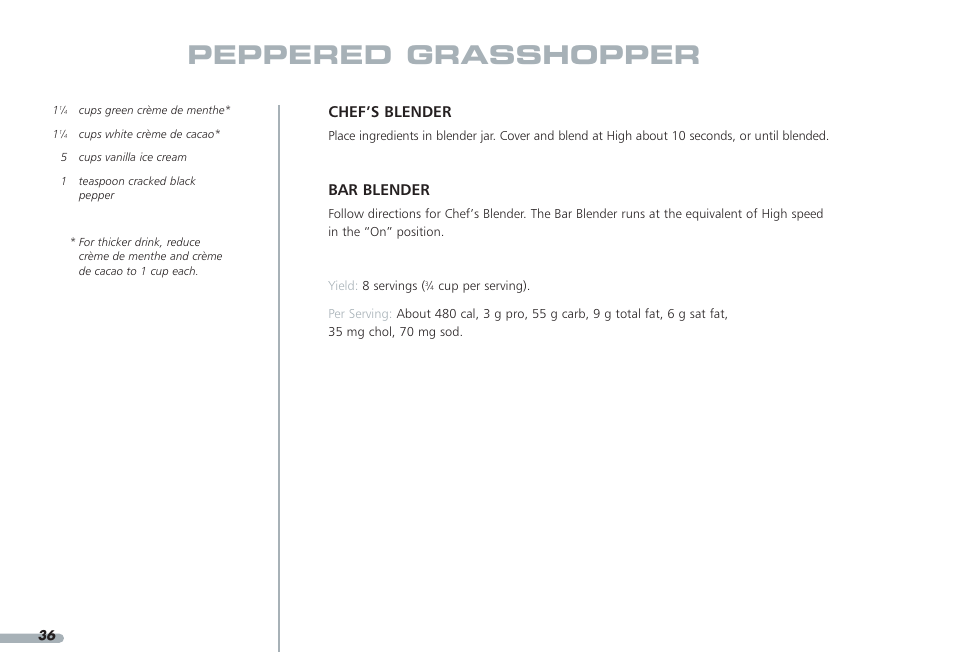 Peppered grasshopper, Chef’s blender, Bar blender | KITCHENAID PROLINE KPCB148 User Manual | Page 37 / 78