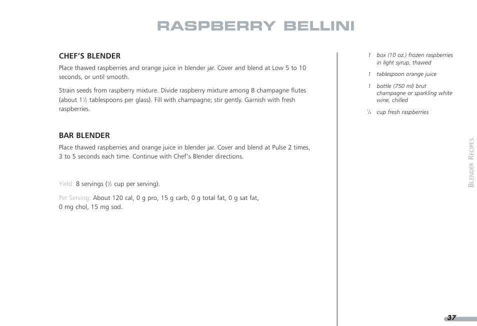 Raspberry bellini, Chef’s blender, Bar blender | KITCHENAID PROLINE KPCB148 User Manual | Page 38 / 78