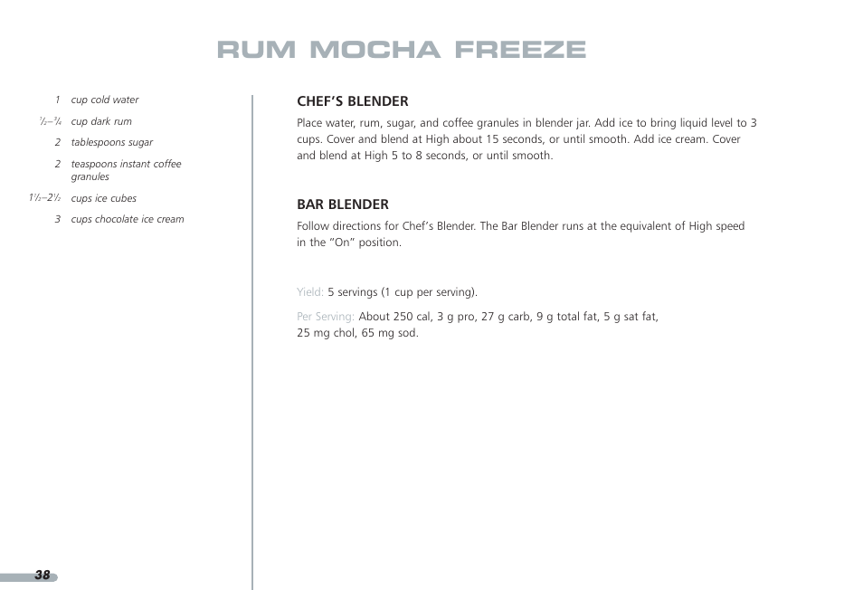 Rum mocha freeze, Chef’s blender, Bar blender | KITCHENAID PROLINE KPCB148 User Manual | Page 39 / 78