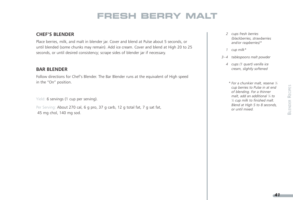 Fresh berry malt, Chef’s blender, Bar blender | KITCHENAID PROLINE KPCB148 User Manual | Page 42 / 78