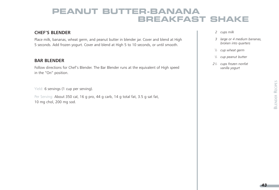 Peanut butter-banana breakfast shake, Chef’s blender, Bar blender | KITCHENAID PROLINE KPCB148 User Manual | Page 44 / 78