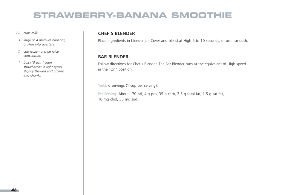Strawberry-banana smoothie, Chef’s blender, Bar blender | KITCHENAID PROLINE KPCB148 User Manual | Page 47 / 78