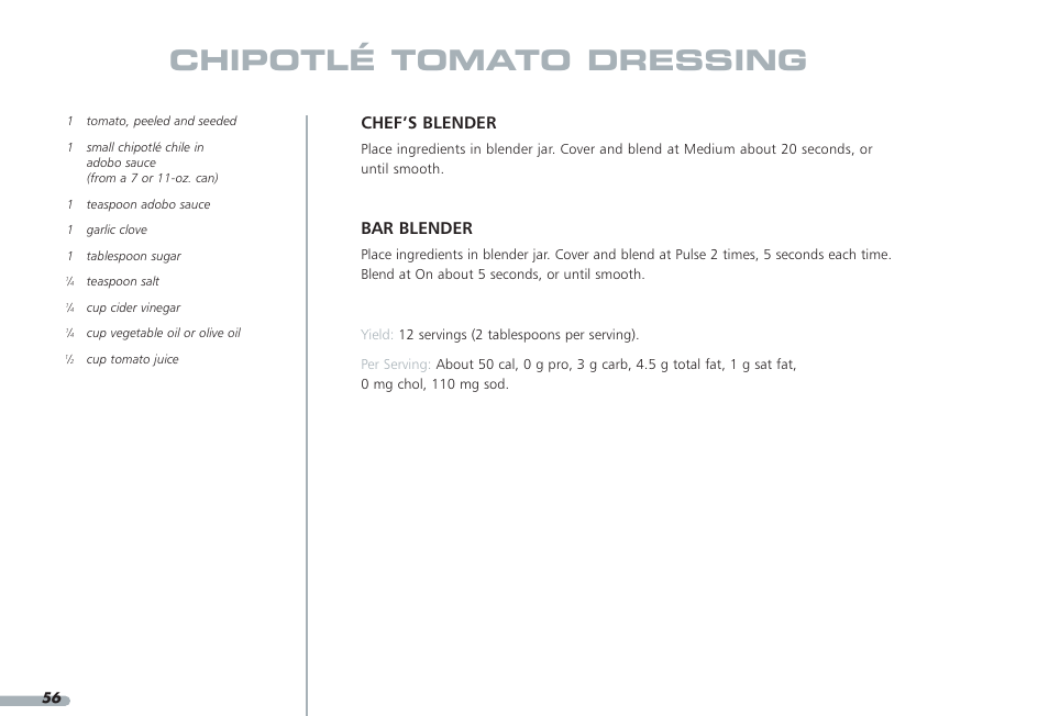 Chipotlé tomato dressing, Chef’s blender, Bar blender | KITCHENAID PROLINE KPCB148 User Manual | Page 57 / 78