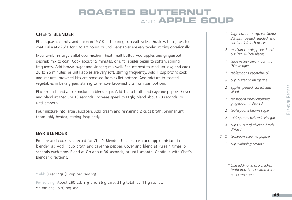 Roasted butternut, Apple soup, Chef’s blender | Bar blender | KITCHENAID PROLINE KPCB148 User Manual | Page 66 / 78