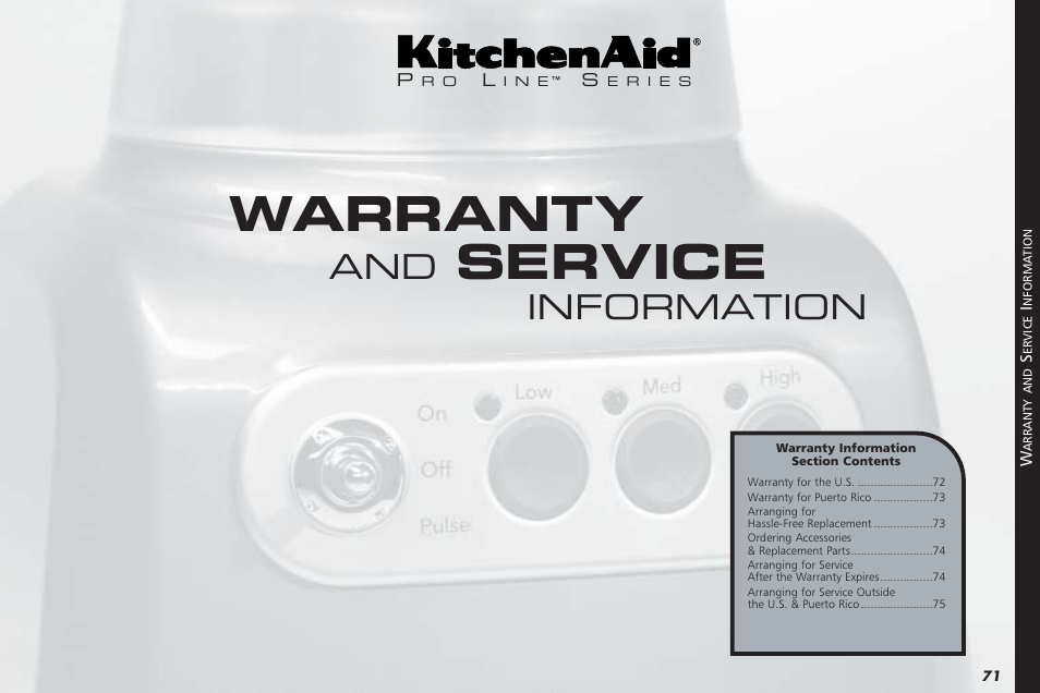 Warranty, Service, Information | KITCHENAID PROLINE KPCB148 User Manual | Page 72 / 78