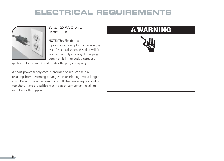 Electrical requirements warning | KITCHENAID PROLINE KPCB148 User Manual | Page 9 / 78