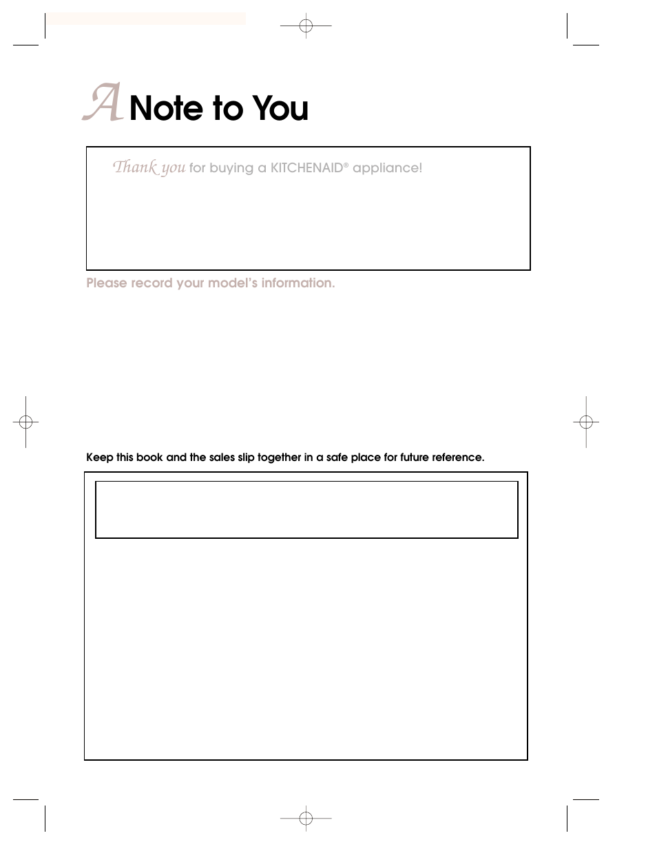 A note to you | KITCHENAID KKECT025 User Manual | Page 2 / 36