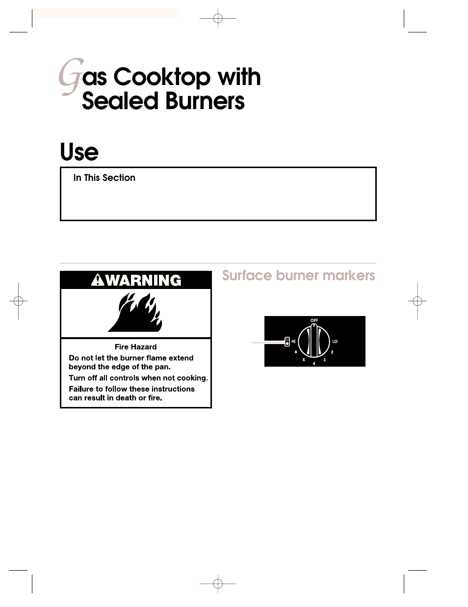 Gas cooktop with sealed burners, As cooktop with sealed burners use, Surface burner markers | KITCHENAID KKECT025 User Manual | Page 20 / 36