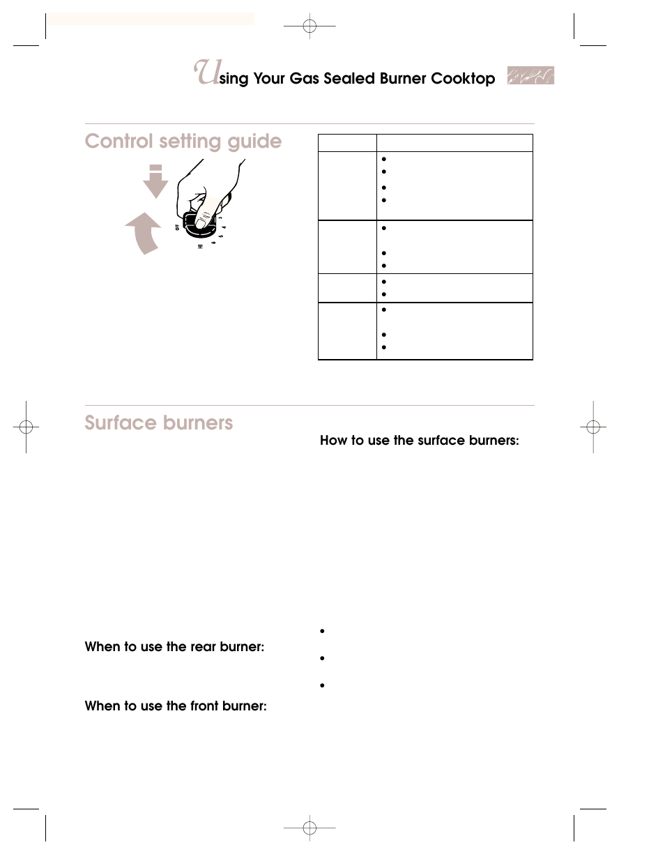 Surface burners, Control setting guide, Sing your gas sealed burner cooktop | KITCHENAID KKECT025 User Manual | Page 21 / 36