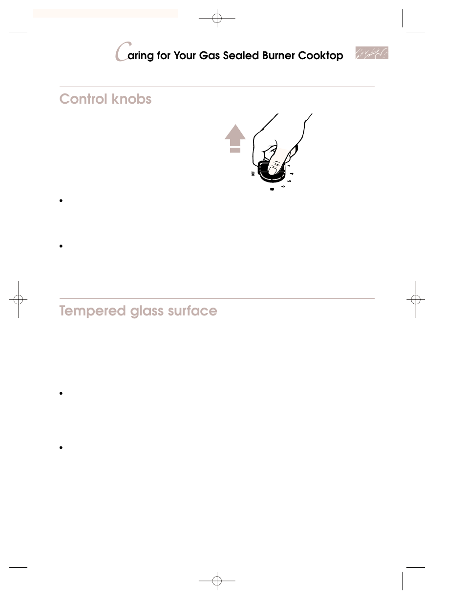 Control knobs, Tempered glass surface, Aring for your gas sealed burner cooktop | KITCHENAID KKECT025 User Manual | Page 23 / 36