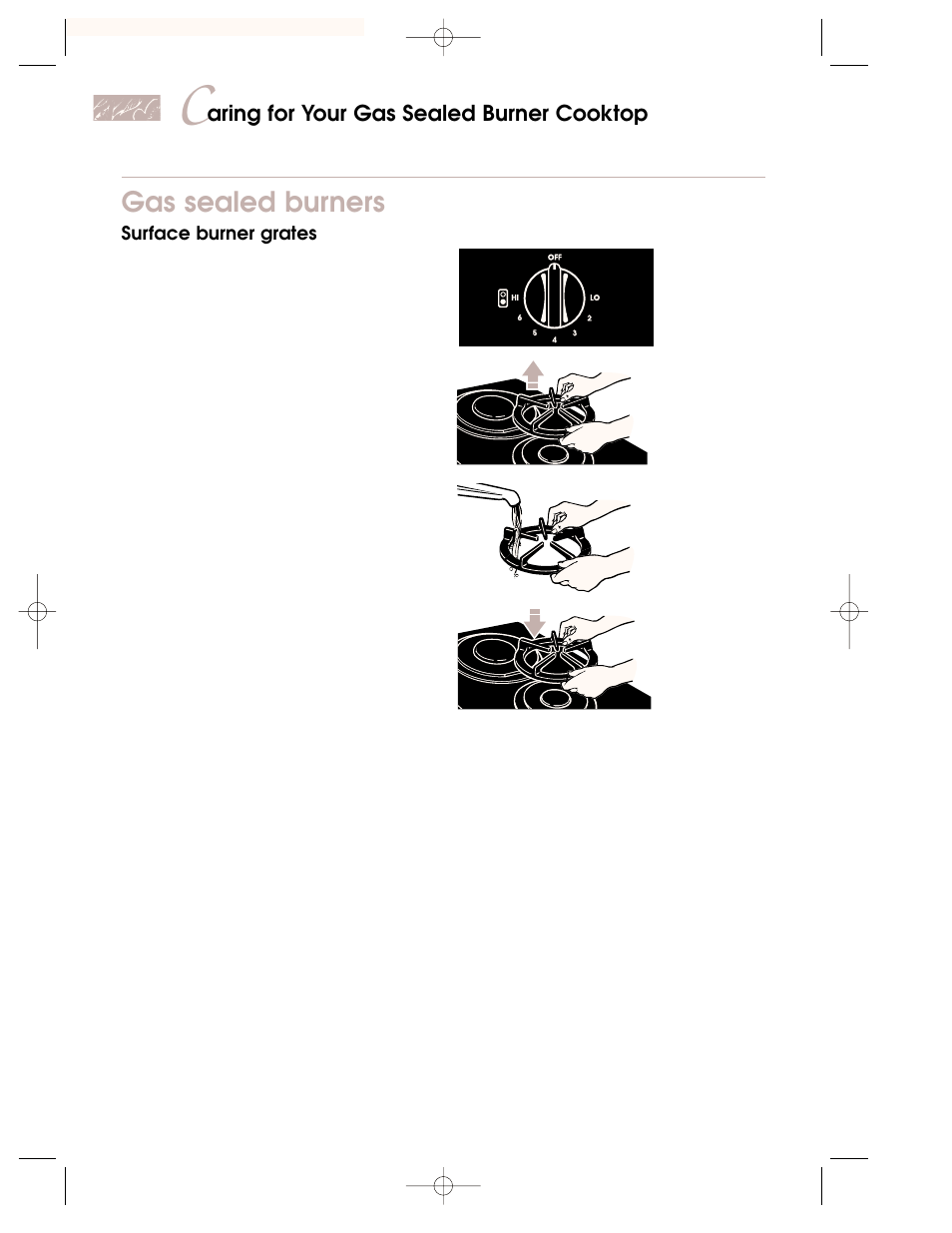 Gas sealed burners, Aring for your gas sealed burner cooktop | KITCHENAID KKECT025 User Manual | Page 24 / 36