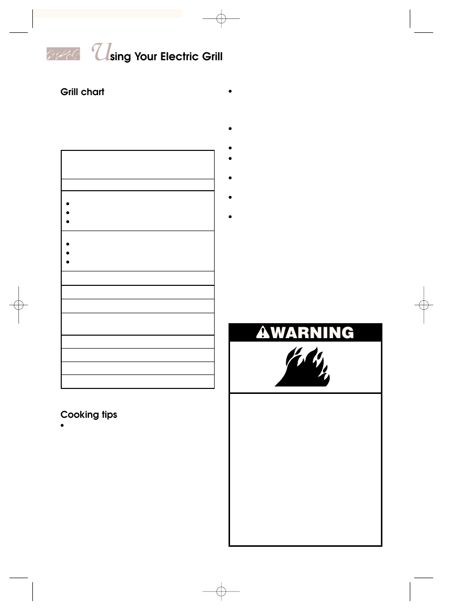 Warning, Sing your electric grill | KITCHENAID KKECT025 User Manual | Page 28 / 36