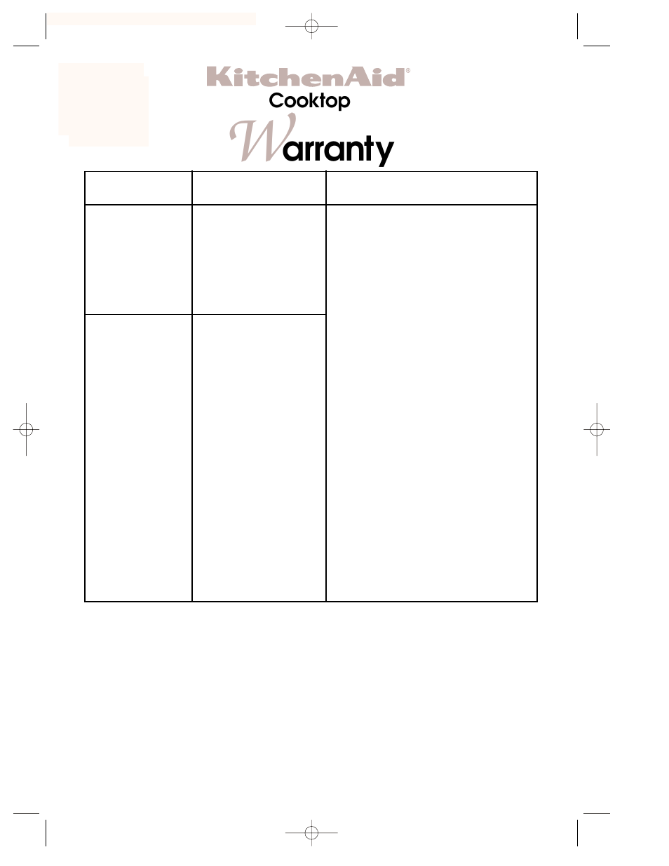 Warranty, Arranty, Cooktop | KITCHENAID KKECT025 User Manual | Page 36 / 36