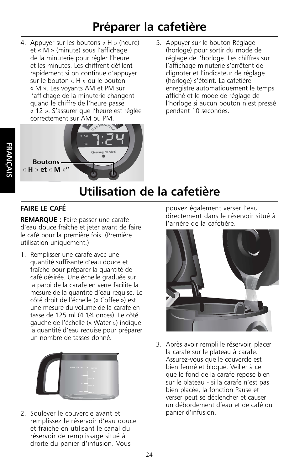 Utilisation de la cafetière, Préparer la cafetière | KITCHENAID KCM534 User Manual | Page 26 / 52