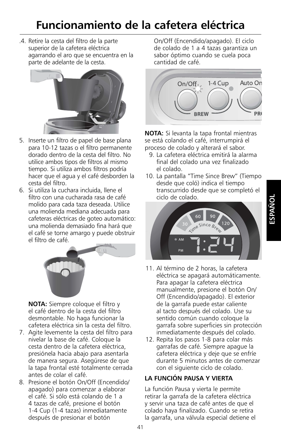 Funcionamiento de la cafetera eléctrica | KITCHENAID KCM534 User Manual | Page 43 / 52