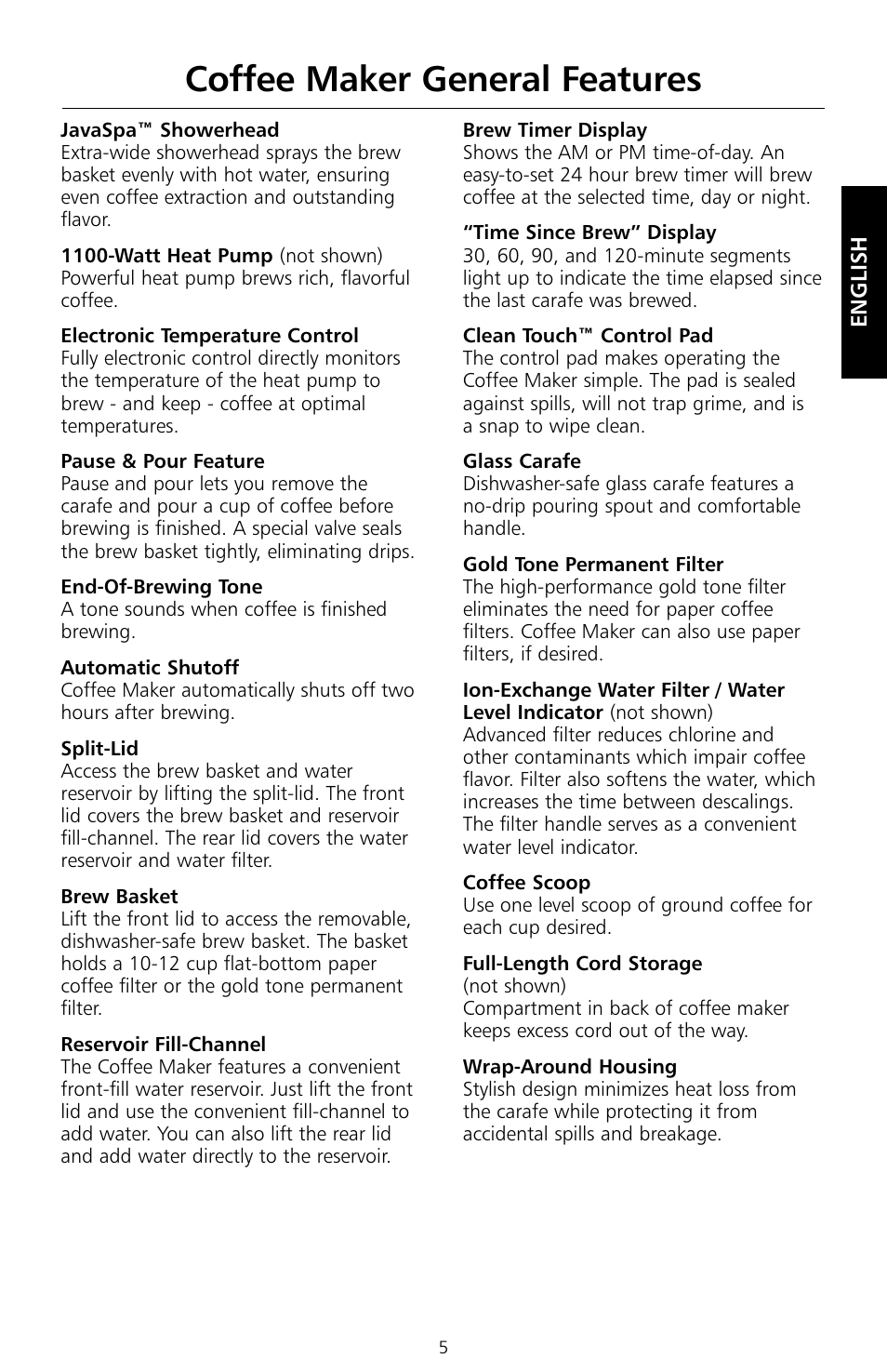Coffee maker general features | KITCHENAID KCM534 User Manual | Page 7 / 52