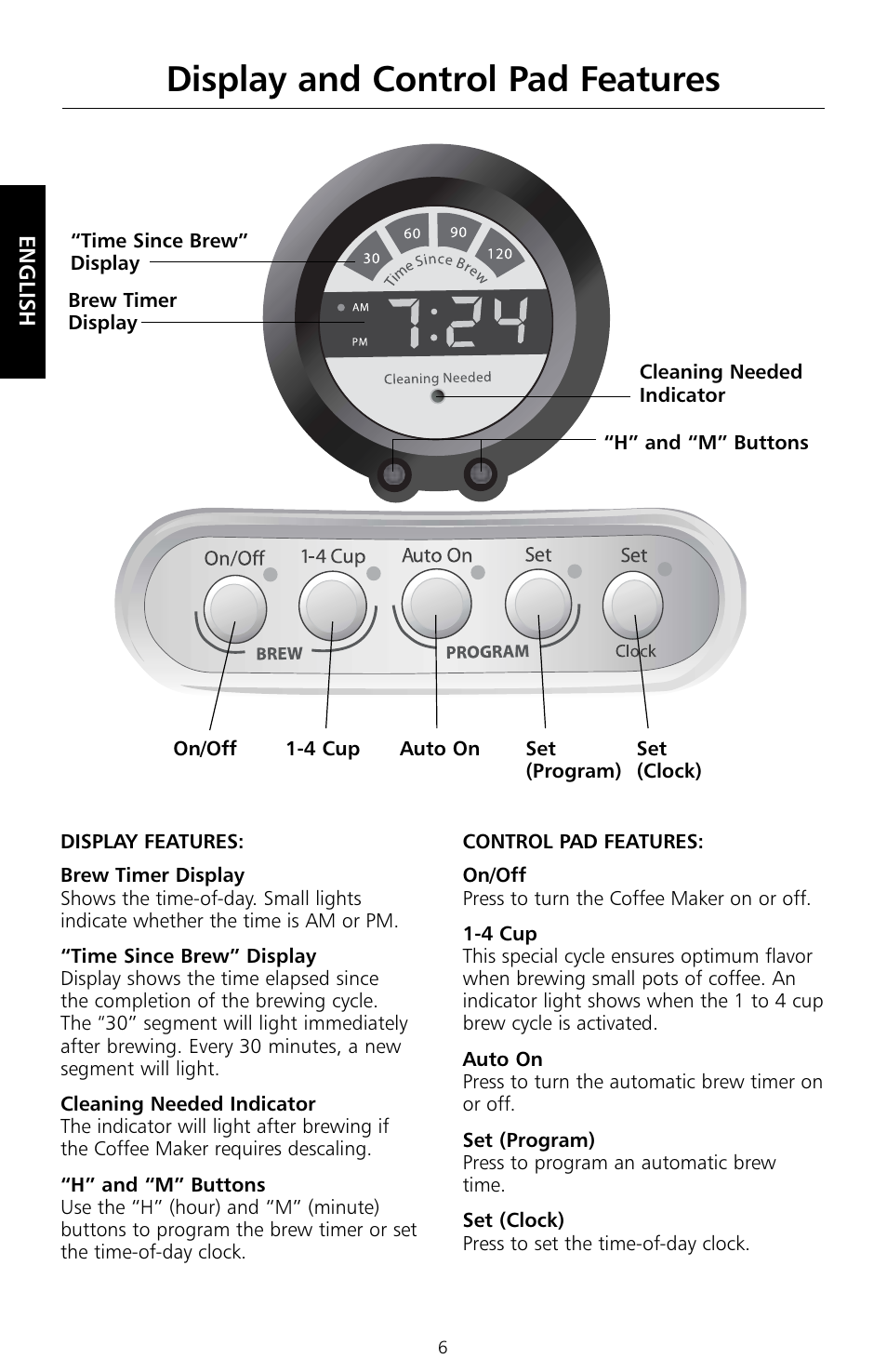 Display and control pad features | KITCHENAID KCM534 User Manual | Page 8 / 52