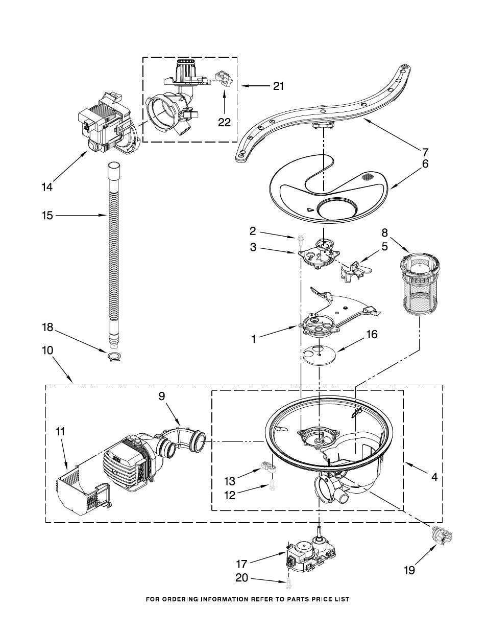 Pump, washarm and motor, Pump, washarm and motor parts | KITCHENAID KUDE48FXBL0 User Manual | Page 7 / 14