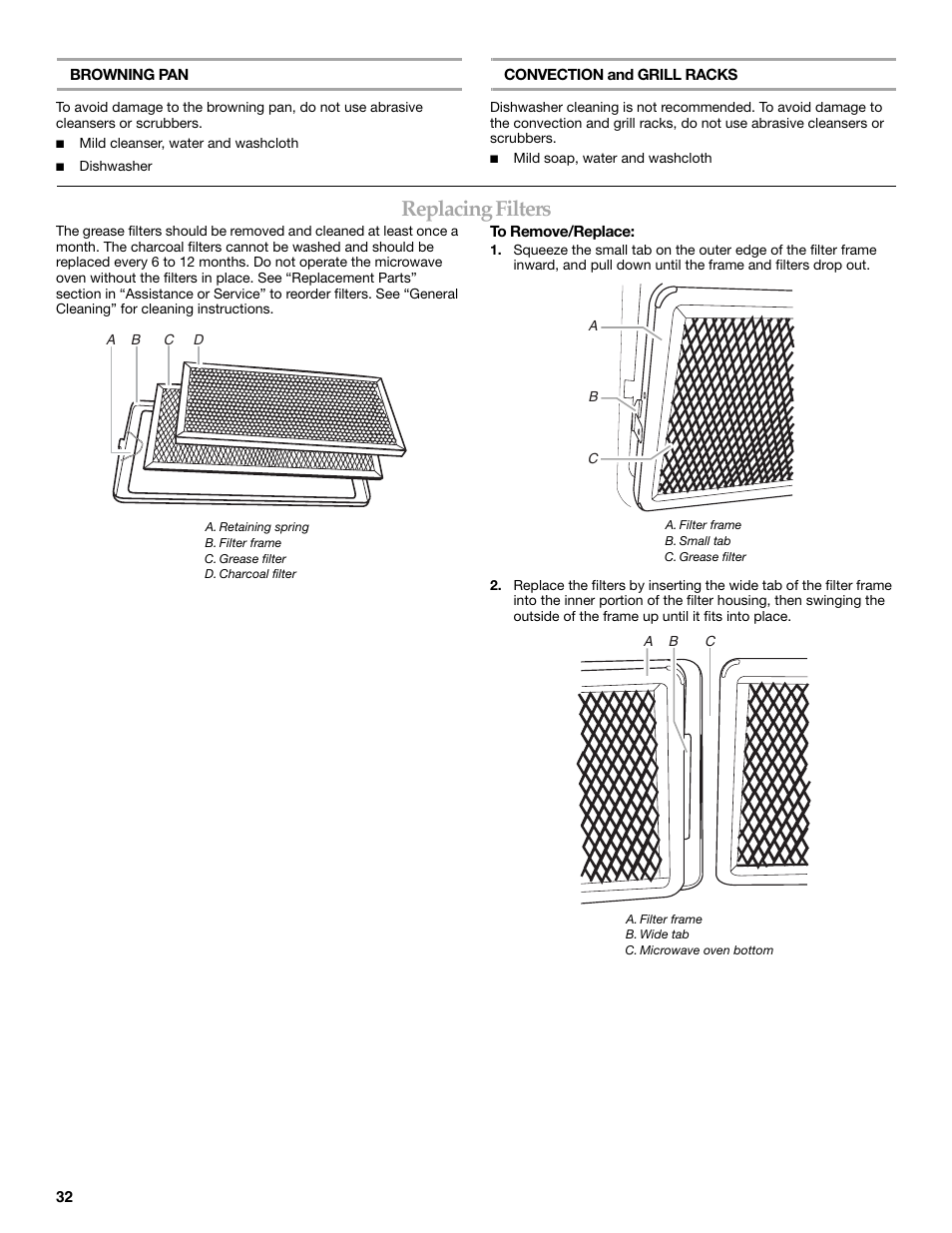 Replacing filters | KITCHENAID KHHC2090S User Manual | Page 32 / 36