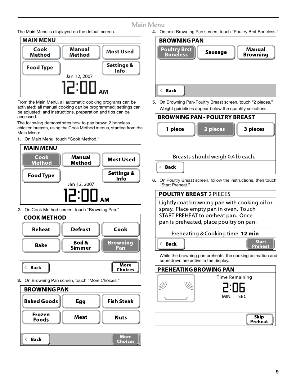 Main menu | KITCHENAID KHHC2090S User Manual | Page 9 / 36