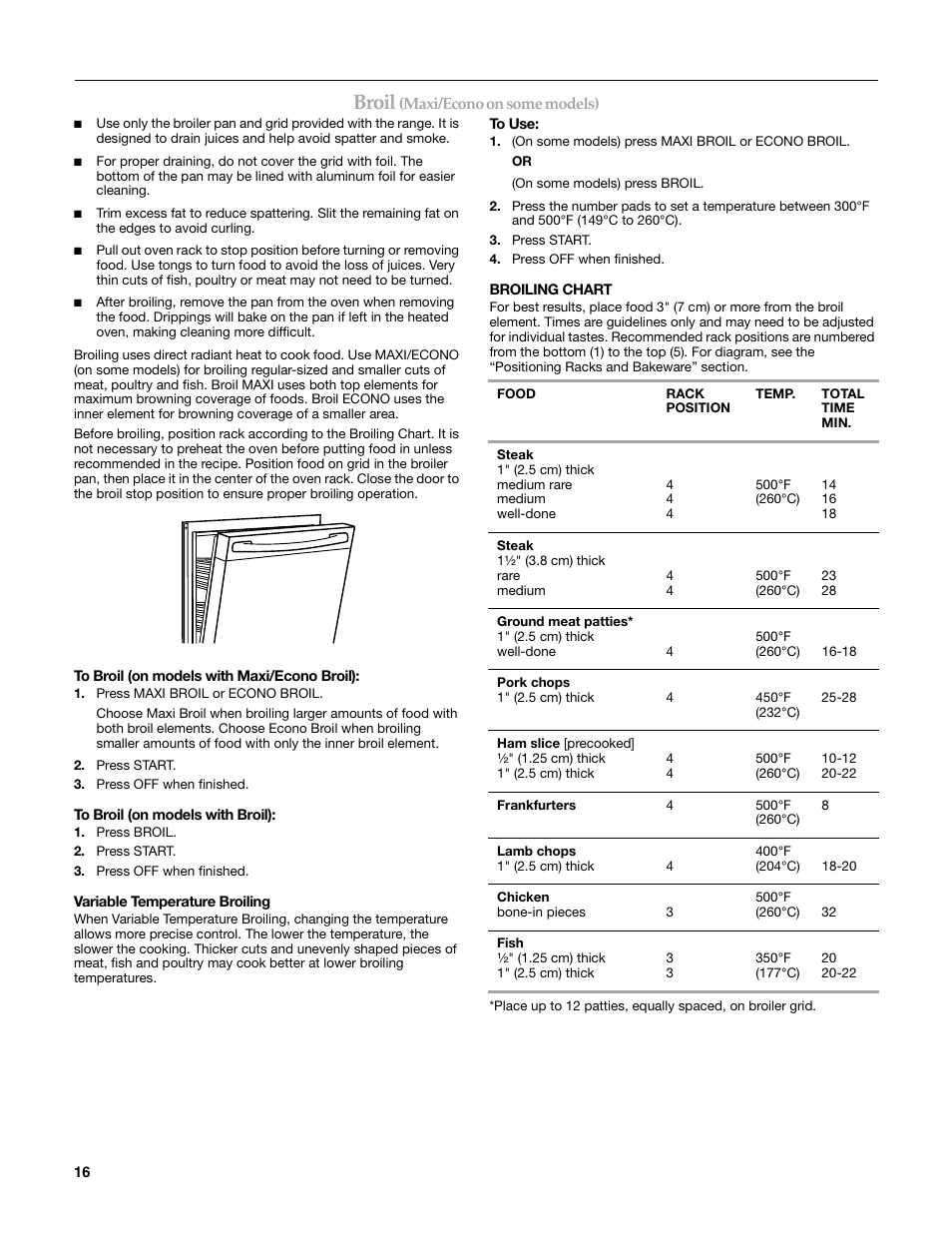 Broil | KITCHENAID KERI203 User Manual | Page 16 / 28