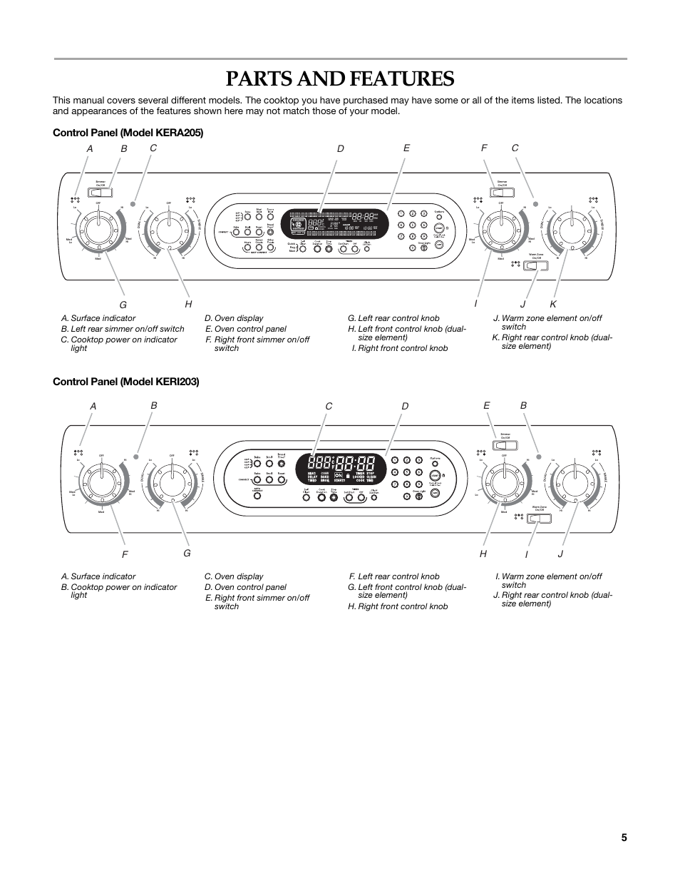 Parts and features | KITCHENAID KERI203 User Manual | Page 5 / 28