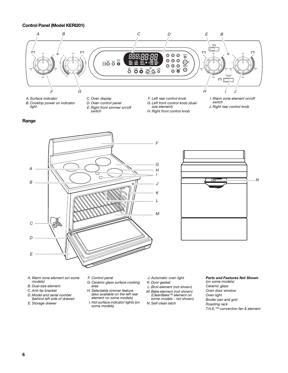 6control panel (model keri201) range | KITCHENAID KERI203 User Manual | Page 6 / 28