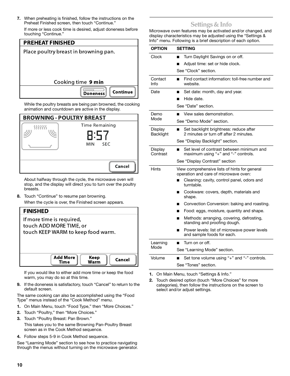 Settings & info | KITCHENAID KHHC2096S User Manual | Page 10 / 36