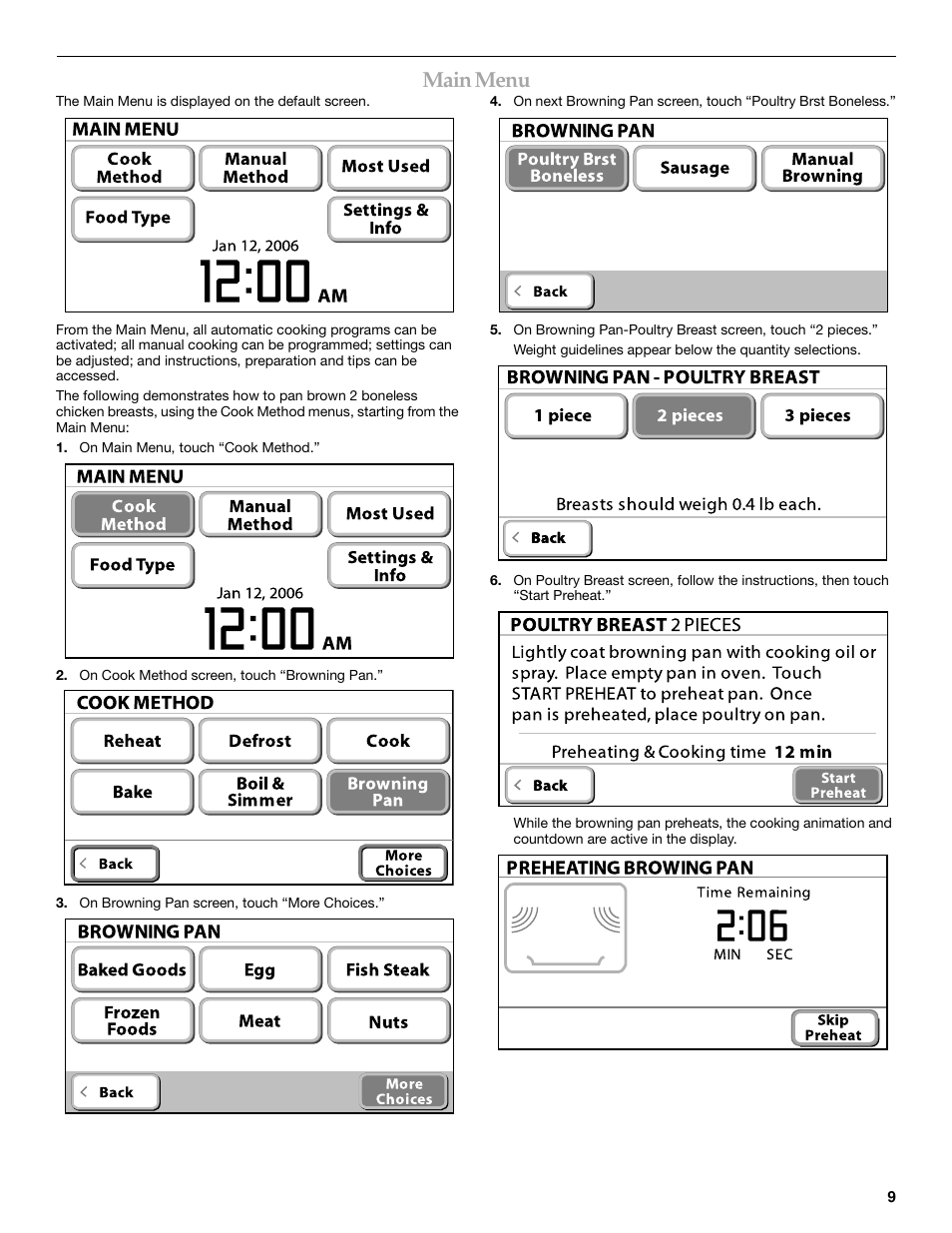 Main menu | KITCHENAID KHHC2096S User Manual | Page 9 / 36